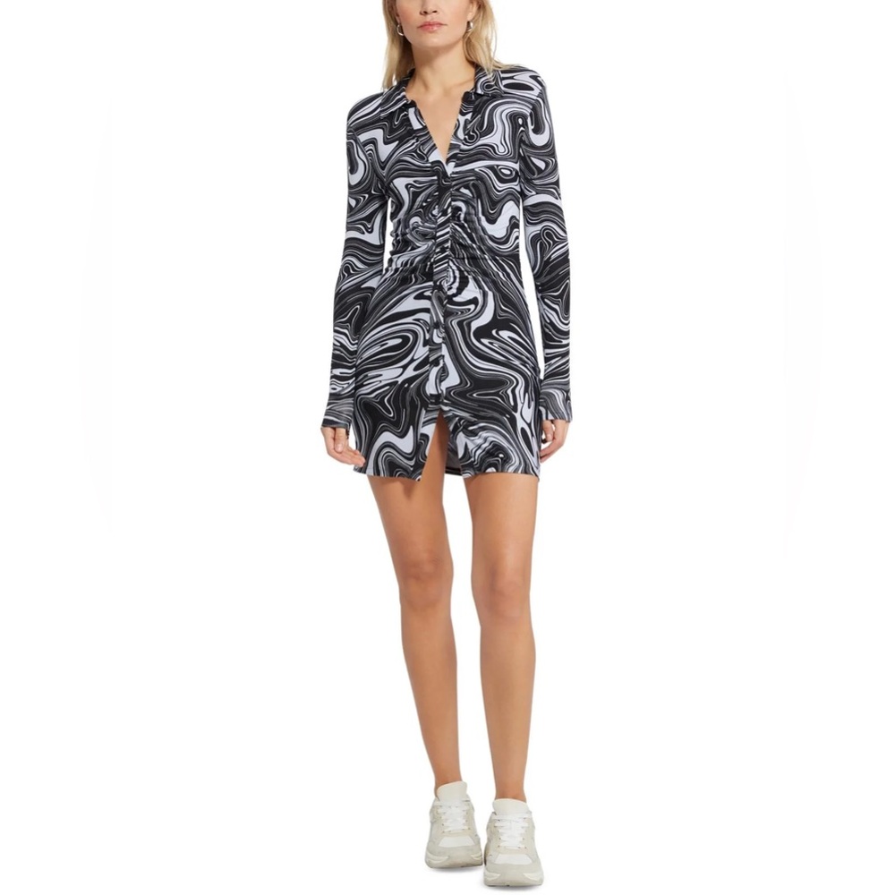 Sanctuary Daydream Knit Black & White Marble Long Sleeve Shirt Dress Womens Sz S